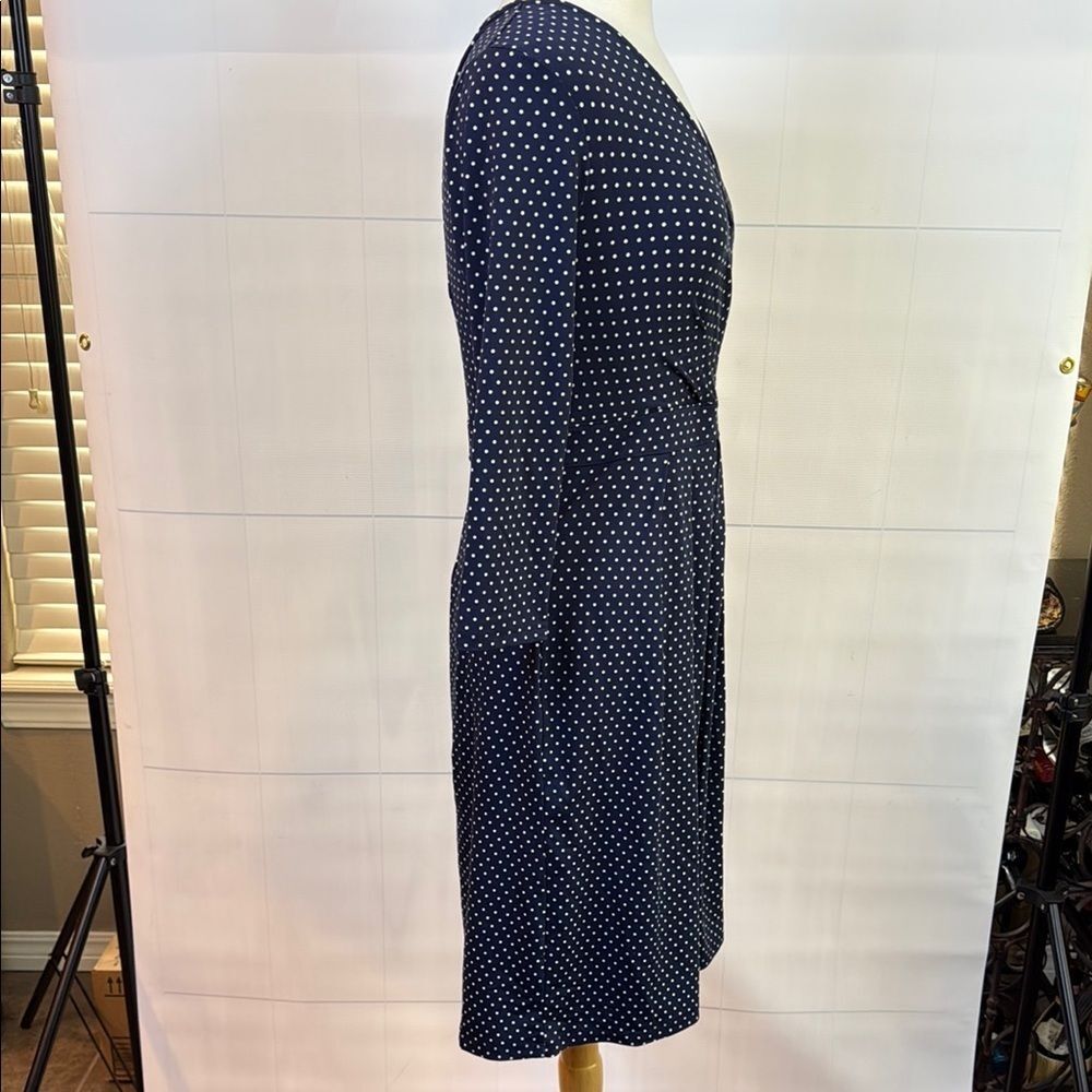 Talbots Navy Blue Polka Dot Dress with 3/4 Sleeve, Size 6 - Picture 3 of 8